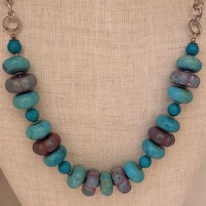 Turquoise handcrafted necklace.  Large carved Genuine Turquoise beads .New